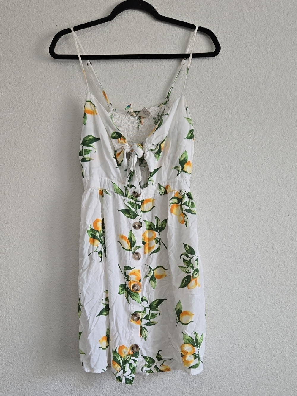 Mimi Chica White Sundress with Yellow Lemon & Green Leaf Print Size L